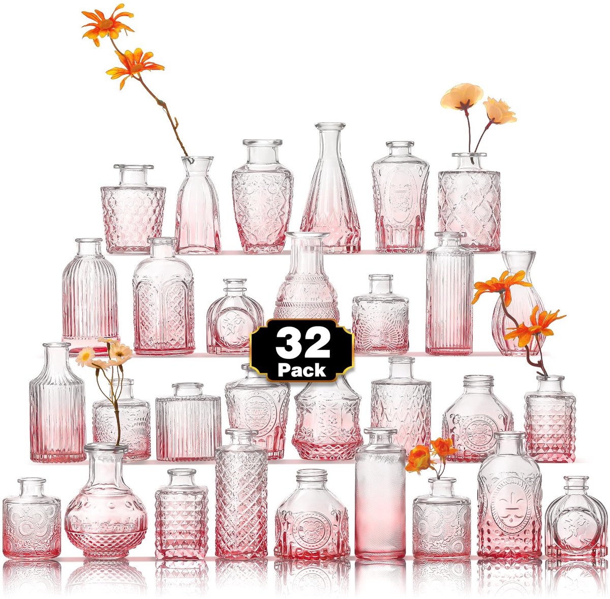 Omgoods - Set van 30 Vintage Roze Bud Vazen voor Bloemen Decoratie