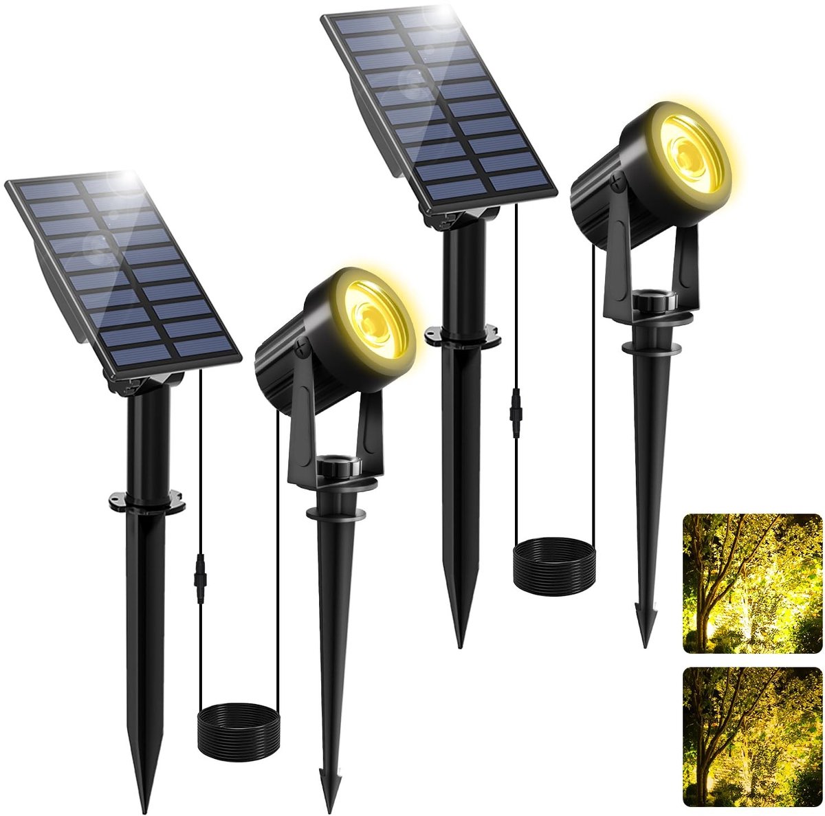 Omgoods - Set van 2 Solar Spotlights voor Tuin en Oprit met Automatische Aan/Uit Functie