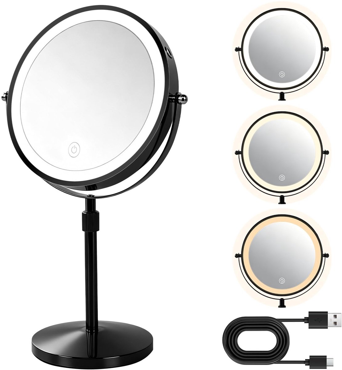 Omgoods - 8 Inch Make-up Spiegel met Verlichting en 10X Vergroting