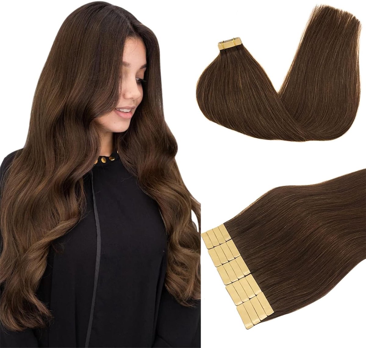 Omgoods - Tape Haarextensions - 30 cm, Chocoladebruin, 20 stuks