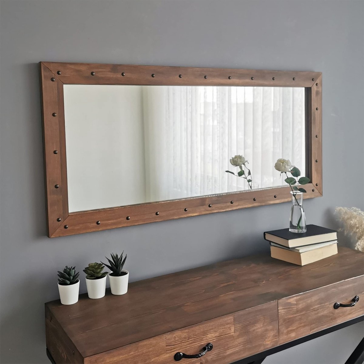 Omgoods - Decoratieve Spiegel van 100% Vurenhout met Wandbevestiging