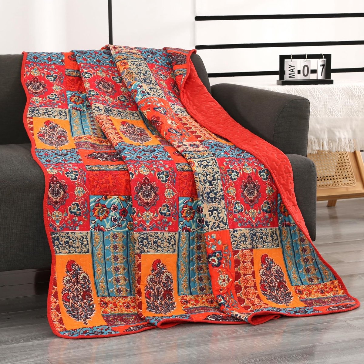Omgoods- Bedsprei 150 x 200 cm - Zacht Katoen - Gewatteerd - Bohemian Patroon - Hypoallergeen - Lichtgewicht en Comfortabel