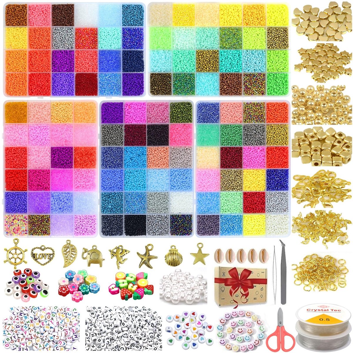 Omgoods - 120 Kleurige Glaszaadparels Set voor Sieradenmaken
