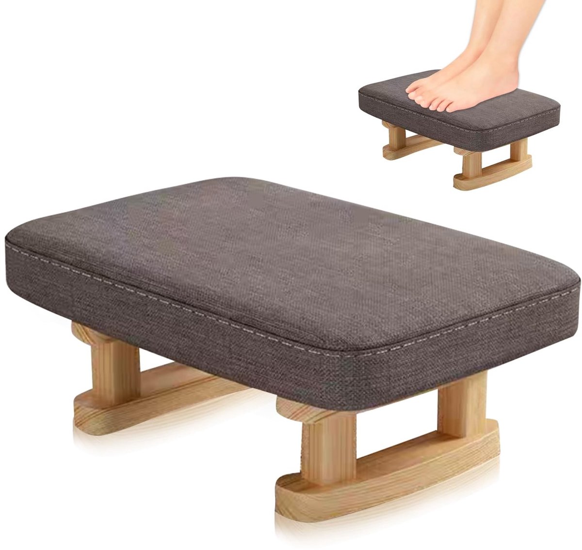 Omgoods - Voetenbank met Houten Poten - Comfortabele Ottomane met Verwijderbare Zitting