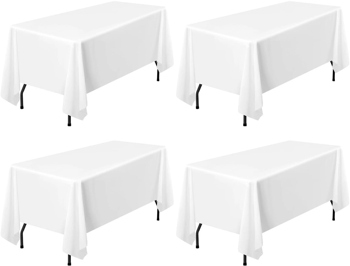 Omgoods - Set van 4 Witte Tafelkleed voor 8 Voet Rechthoekige Tafels 60 x 126 Inch