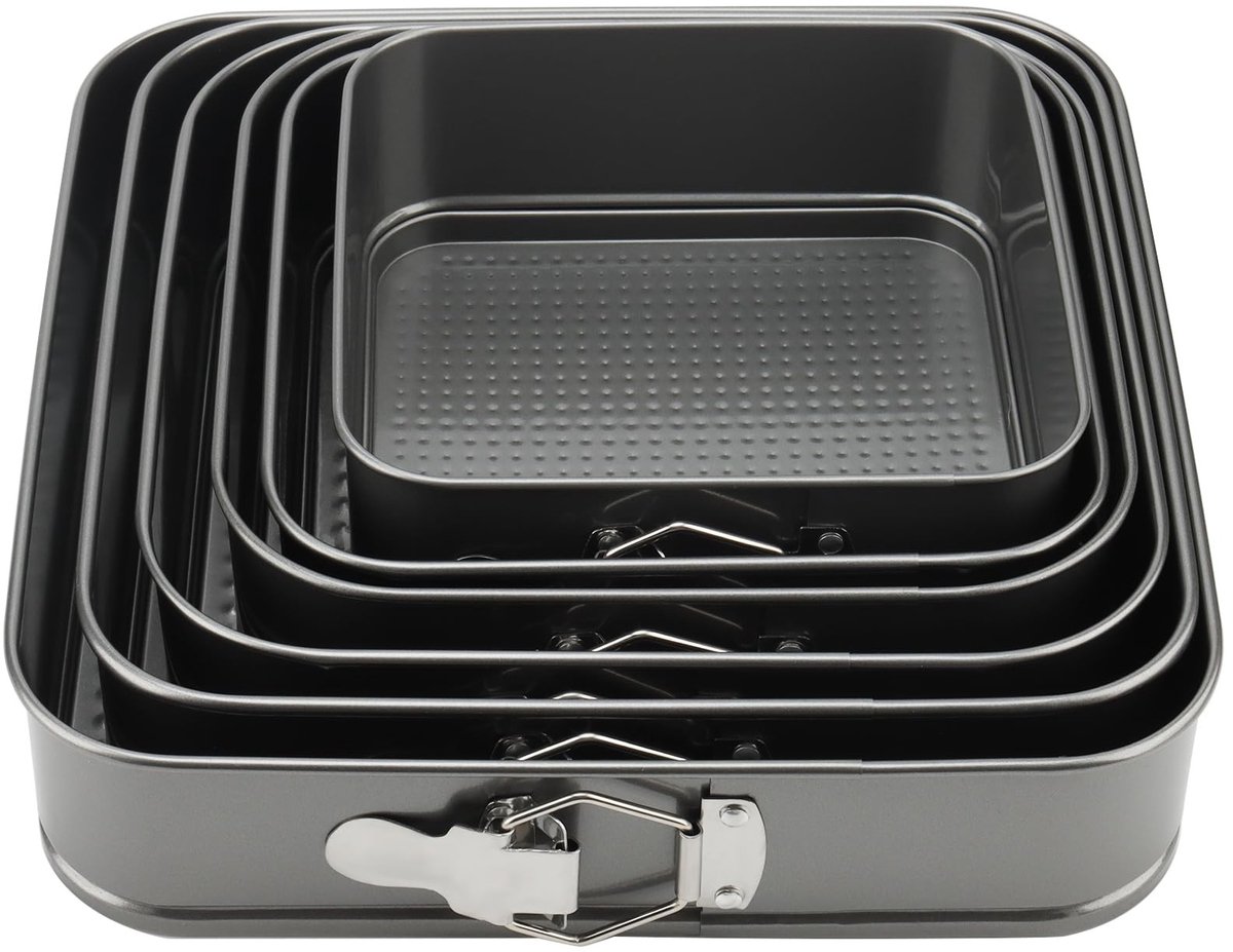 Omgoods- Taartvormpjes 6 Stuks - Springvorm - Vierkante Cheesecake Bakvorm - Antiaanbaklaag - Metalen Cakevorm - 18/20/22/24/26/28 cm