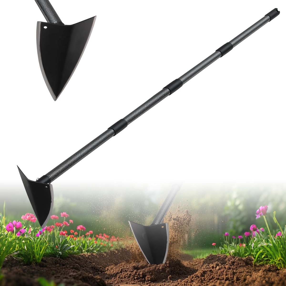 Omgoods- Tuinschoffel Verstelbare Lengte - Driehoek Blad - Sterke Legering - Roestwerend - Lichtgewicht - Ergonomische Handgreep - Graafschoffel