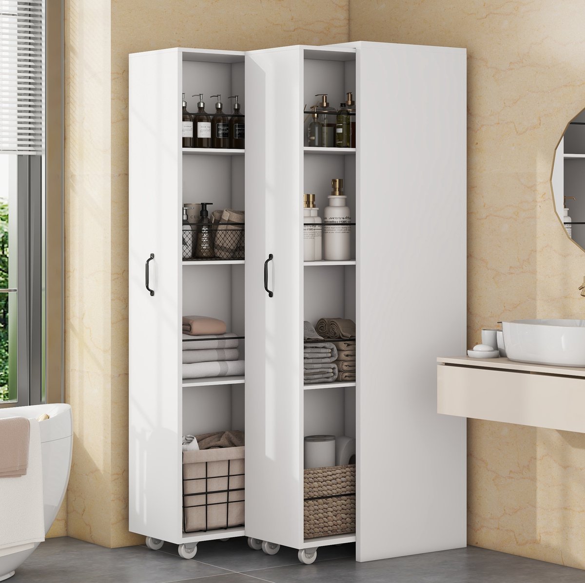 COVREO Boekenkast 51,5x41x158 cm wit, MDF met wielen en 4 planken
