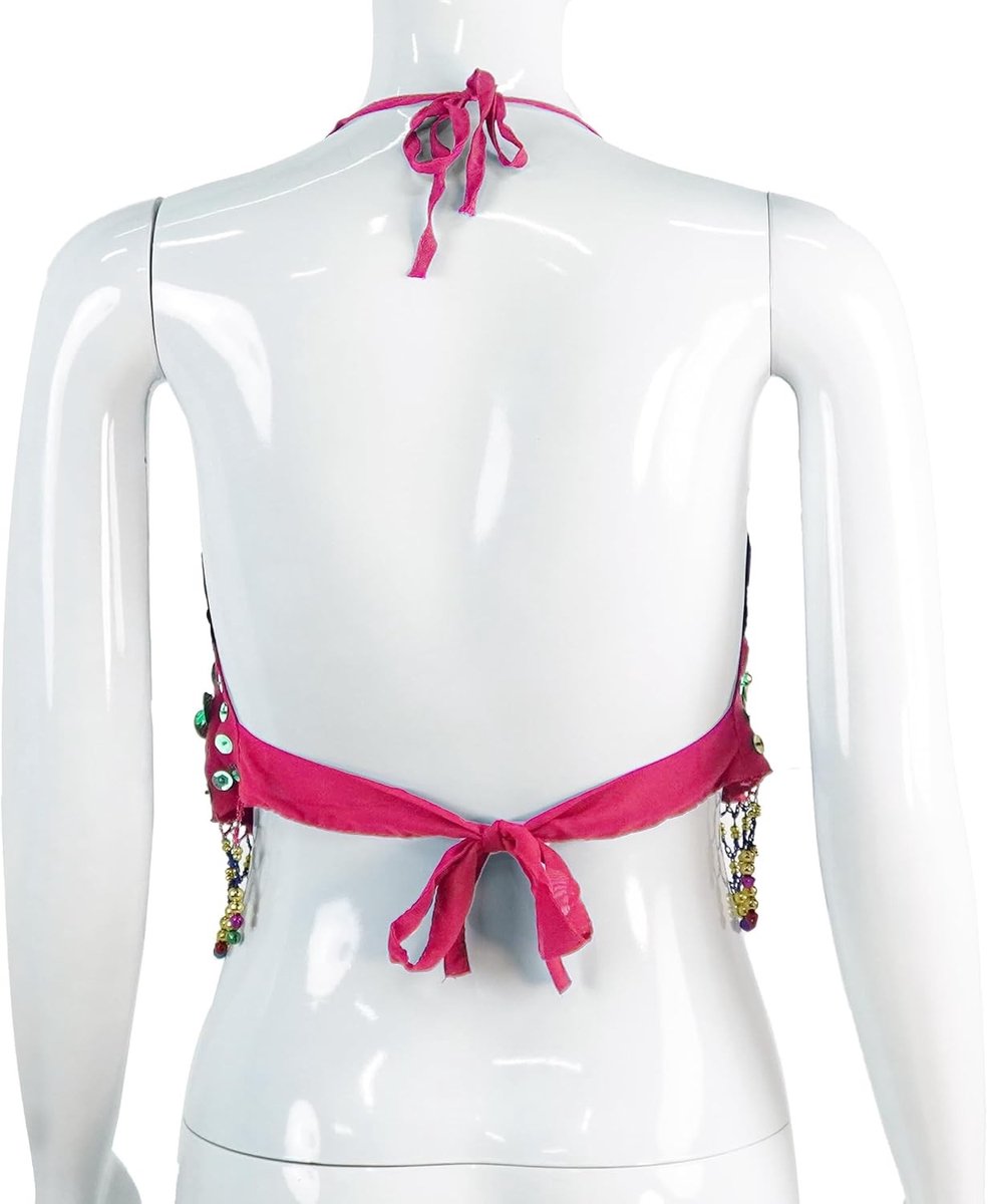 Belly Dance Top met Pailletten en Klokken voor Vrouwen - Elegante Plum Patroon Dansoutfit voor Buikdansen