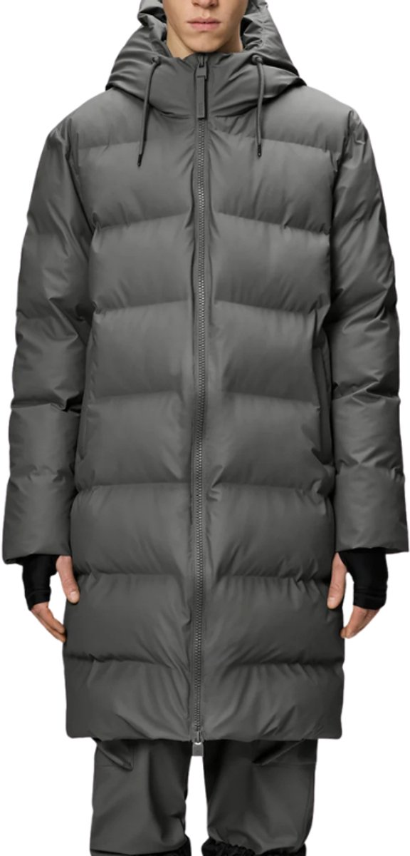 RAINS Alta Longer Puffer Jacket W3T4 – Lange Waterdichte Unisex Puffer Jas - grijs - L