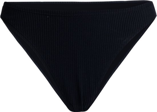 Bas de bikini noir, échancré, en tissu côtelé.