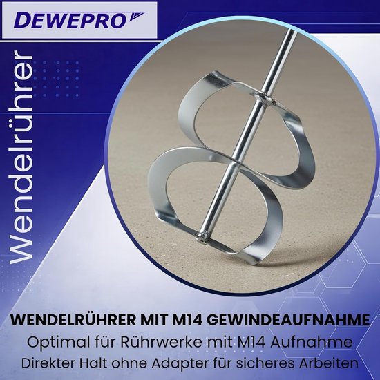 Wentelmixer Dubbele Spiraal - Mortelmixer Roerstaaf - Materiaal Mengen - Verzinkt Staal - Ø140x600mm - Zilver van Wentelmixer — afbeelding 3