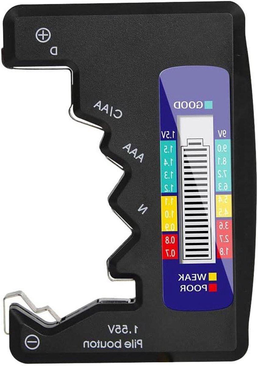 Batterij Capaciteit Indicator - Batterij Tester - Batterijen Testen - Digitaal Display - Compact Formaat - Zwart