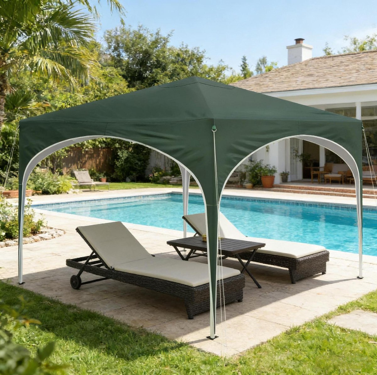 Partytent Paviljoen 300 x 300 x 260 cm Verstelbaar Metaal Groen Oxford Stof Waterdicht Opvouwbaar Tuin
