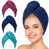 BOTC Haarhanddoek - 3 Stuks Handdoek voor Haar - Hair Towel - Hoofdhanddoek - Snel Drogend - Rood/Groen/Blauw