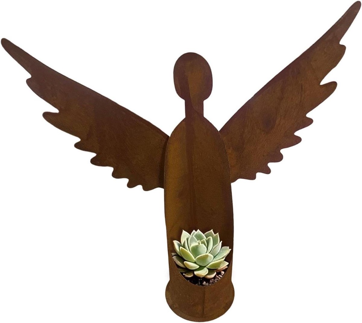 Kandelaar Engel Decoratie - Kaarsenhouder Beeldje - Sfeerverlichting Tuin - Antieke Vintage Afwerking - 27 x 30 cm - Antiek Zilver