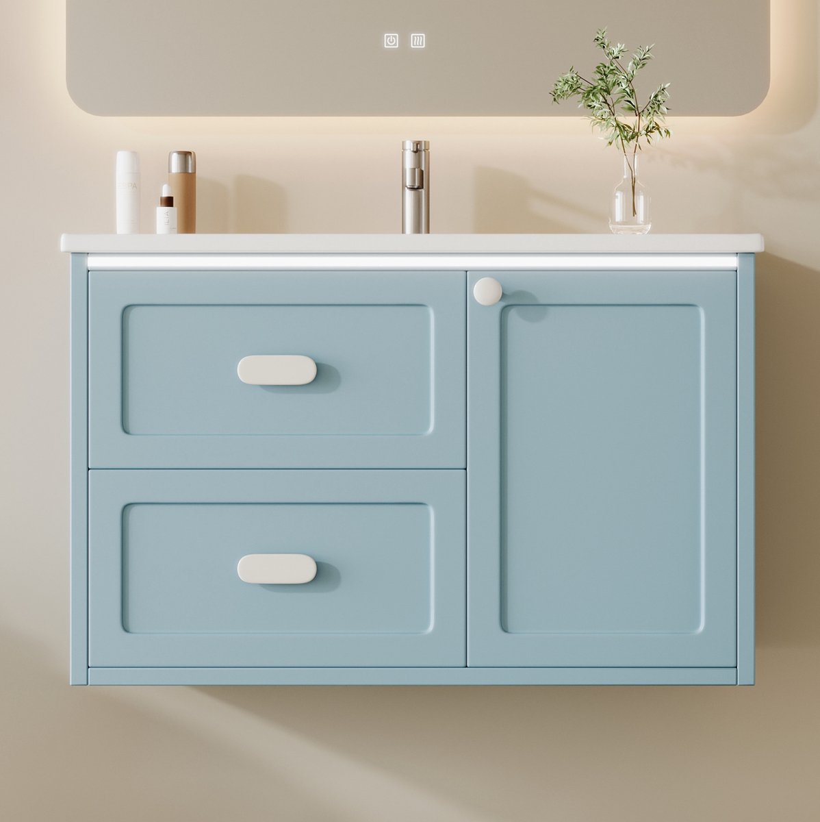 COVREO Badkamerkast met wastafel 76x46x51 cm blauw, MDF met LED-sensor
