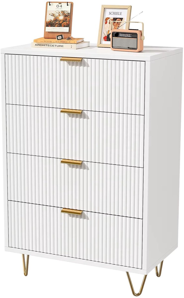 Happiq Ladekast 60 X 34 X 91 Cm - met 4 Lades, Lades, Hout - voor Woonkamer Wit