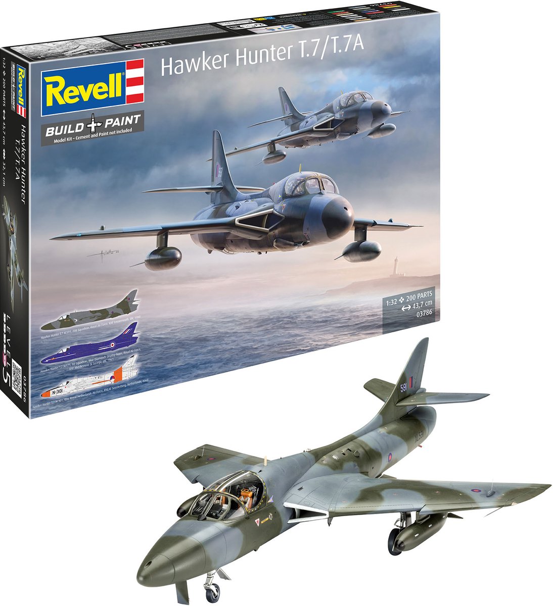 Revell Modelbouwpakket Vliegtuigen - 03786 Hawker Hunter T.7/T.7A - Brits Trainingsvliegtuig Plastic - 1:32 - Modelbouw