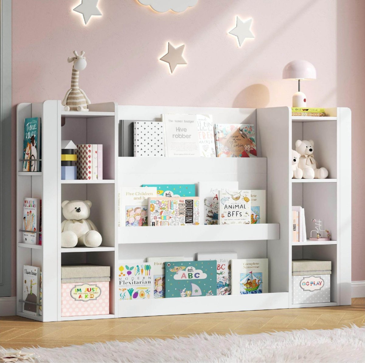 COVREO Boekenkast 140 x 30 x 95 cm wit, MDF met open vakken voor kinderen