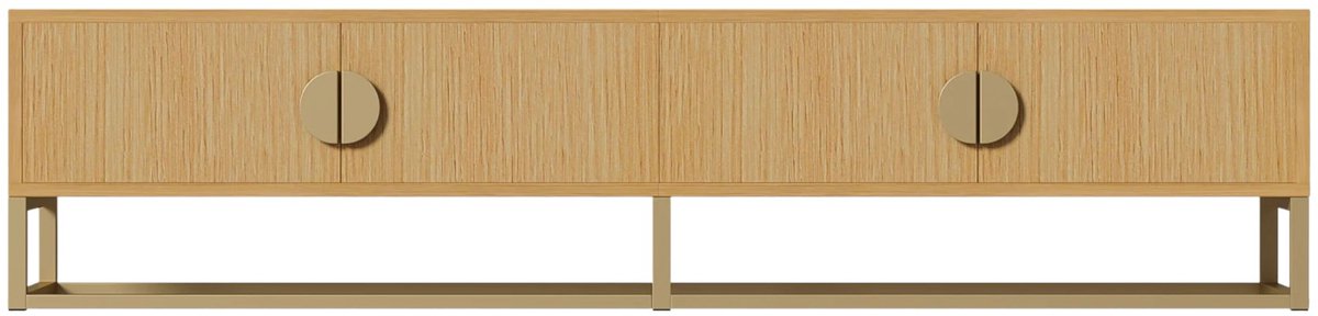 Happiq TV Meubel 180 cm Goud – Modern TV Dressoir met 4 Deuren en Soft-Close Natuurlijk houtbruin