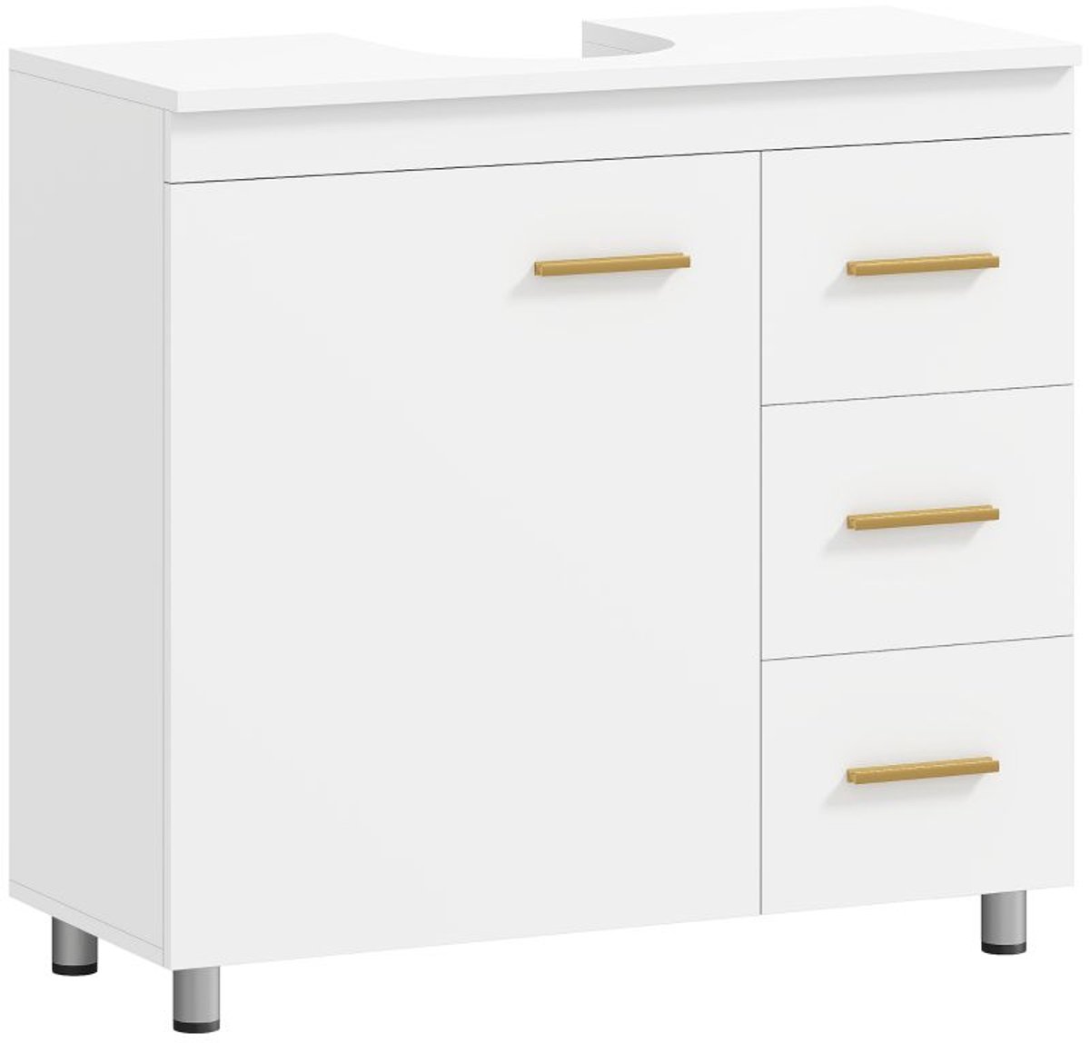 Badkamerkast Onderwasbak 70x30x65cm Wit MDF Spaanplaat 3 Lades Soft-close Scharnieren voor Badkamer Opbergruimte