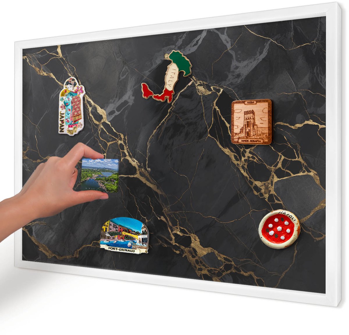 Artprintcave Zwart Magneetbord mit Witte Lijst - 60x40 cm - Zwart Marmer Bord Voor Magneten - Modern Magneet Bord mit Frame - Texturen