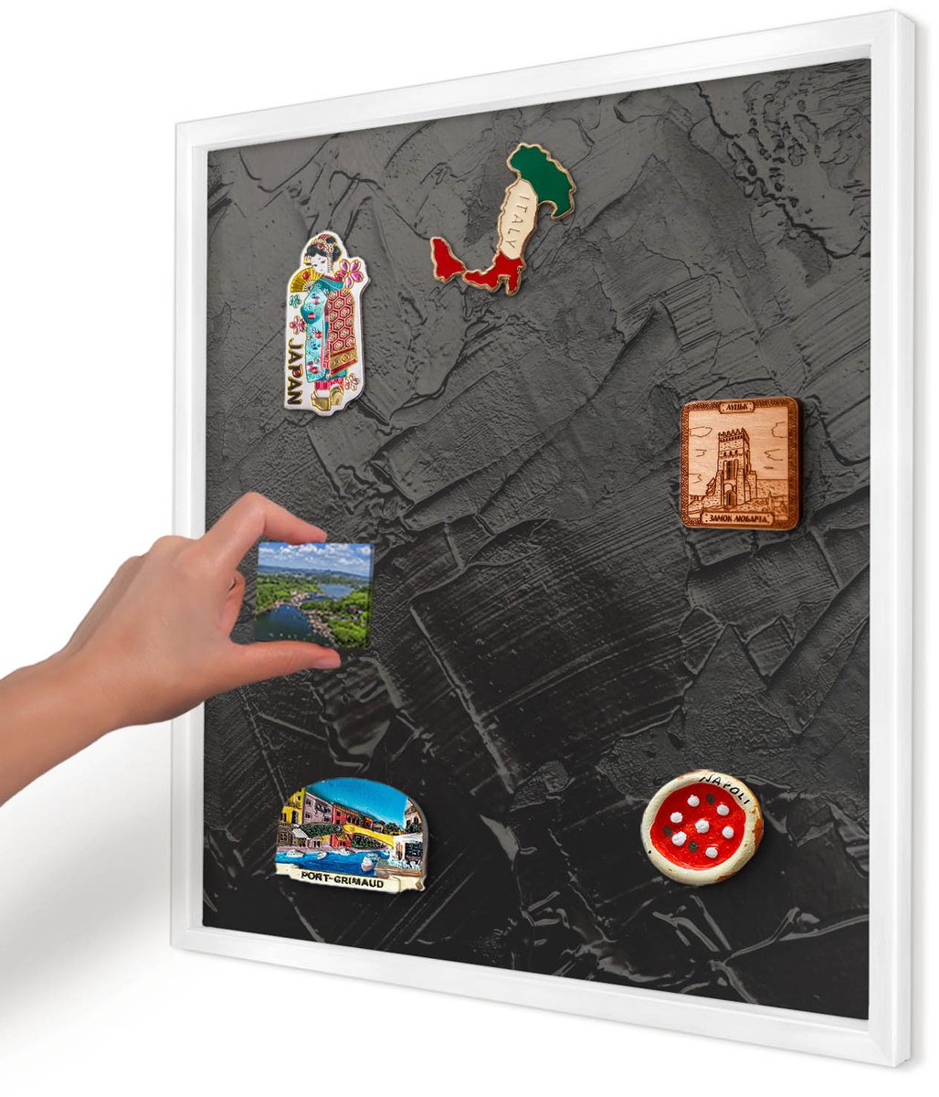 Artprintcave Zwart Magneetbord mit Witte Lijst - 50x50 cm - Gestructureerd Zwart Notitiebord - Abstract Magnetische Organizer - Abstractie