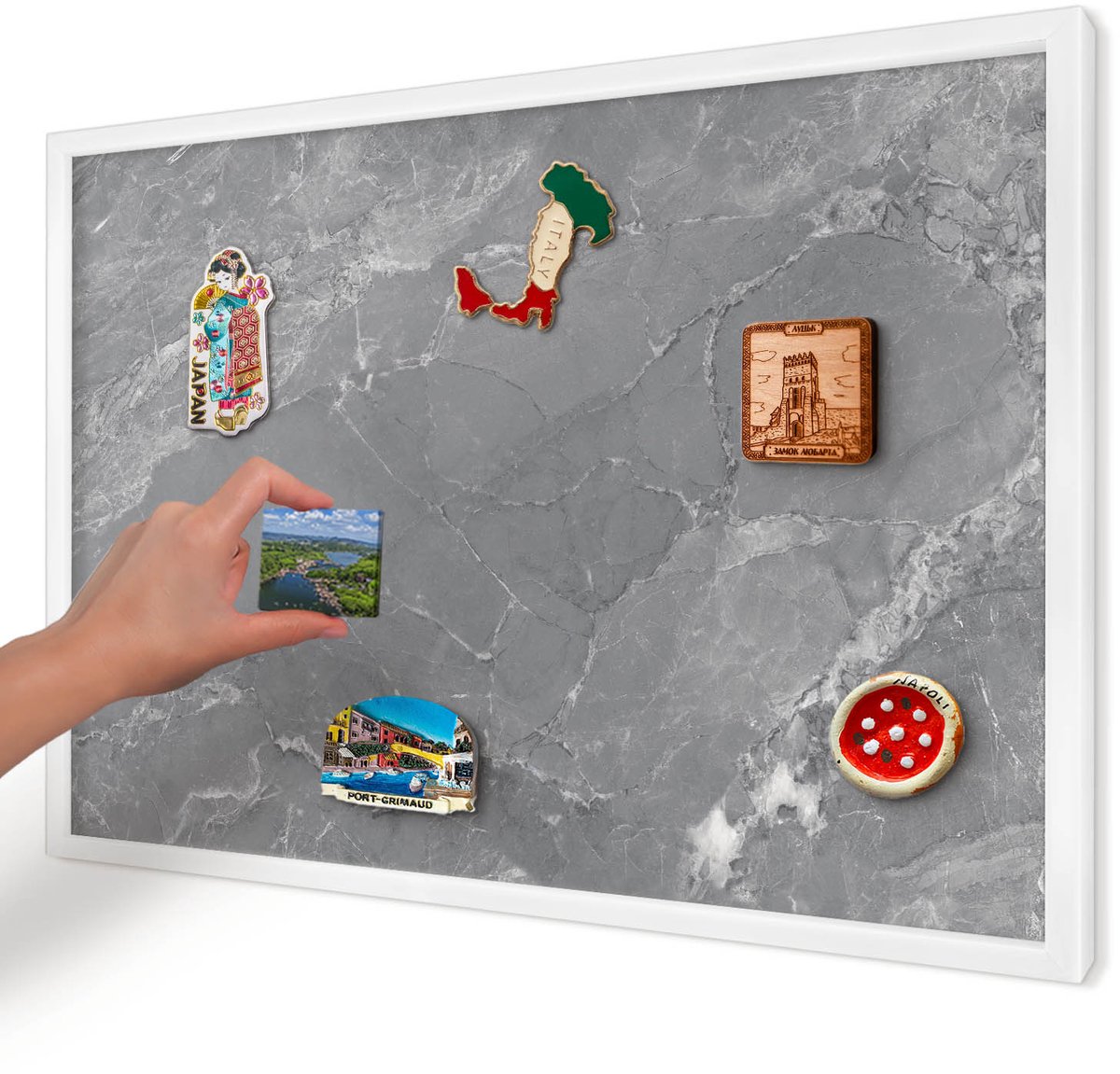 Artprintcave Grijs Magneetbord mit Witte Lijst - 60x40 cm - Grijs Marmer Magnetisch Bord Voor Magneten - Minimalist Magnetisch Bord - Texturen