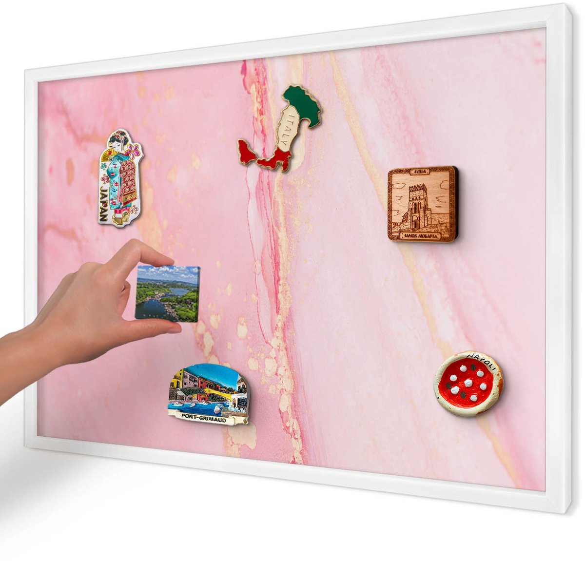 Artprintcave Roze Magneetbord mit Witte Lijst - 60x40 cm - Roze Elegantie Wandbord Magnetisch - Abstract Bord Voor Magneten - Abstractie