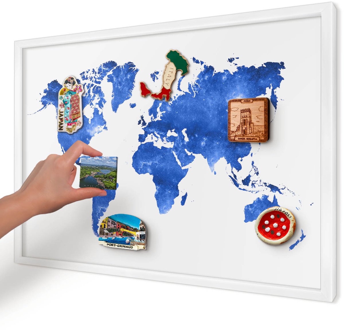 Artprintcave Blauw Magneetbord mit Witte Lijst - 60x40 cm - Wereldkaart Magnetisch Bord - Abstract Magneetbord Voor Foto's - Kaarten