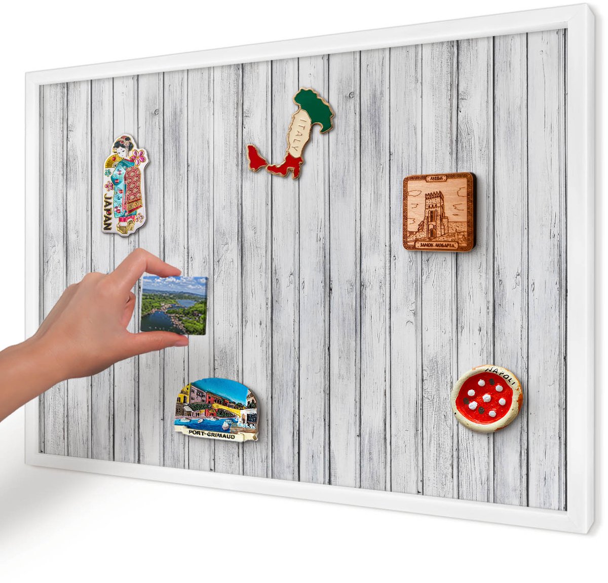 Artprintcave Wit Magneetbord mit Witte Lijst - 60x40 cm - Licht Hout Notitiebord - Rustiek Magneet Bord mit Frame - Texturen
