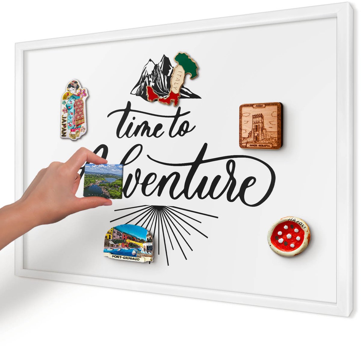 Artprintcave Wit Magneetbord mit Witte Lijst - 60x40 cm - De Ontdekkingsreis Notitiebord - Typografisch Magneetbord Voor Foto's - Teksten