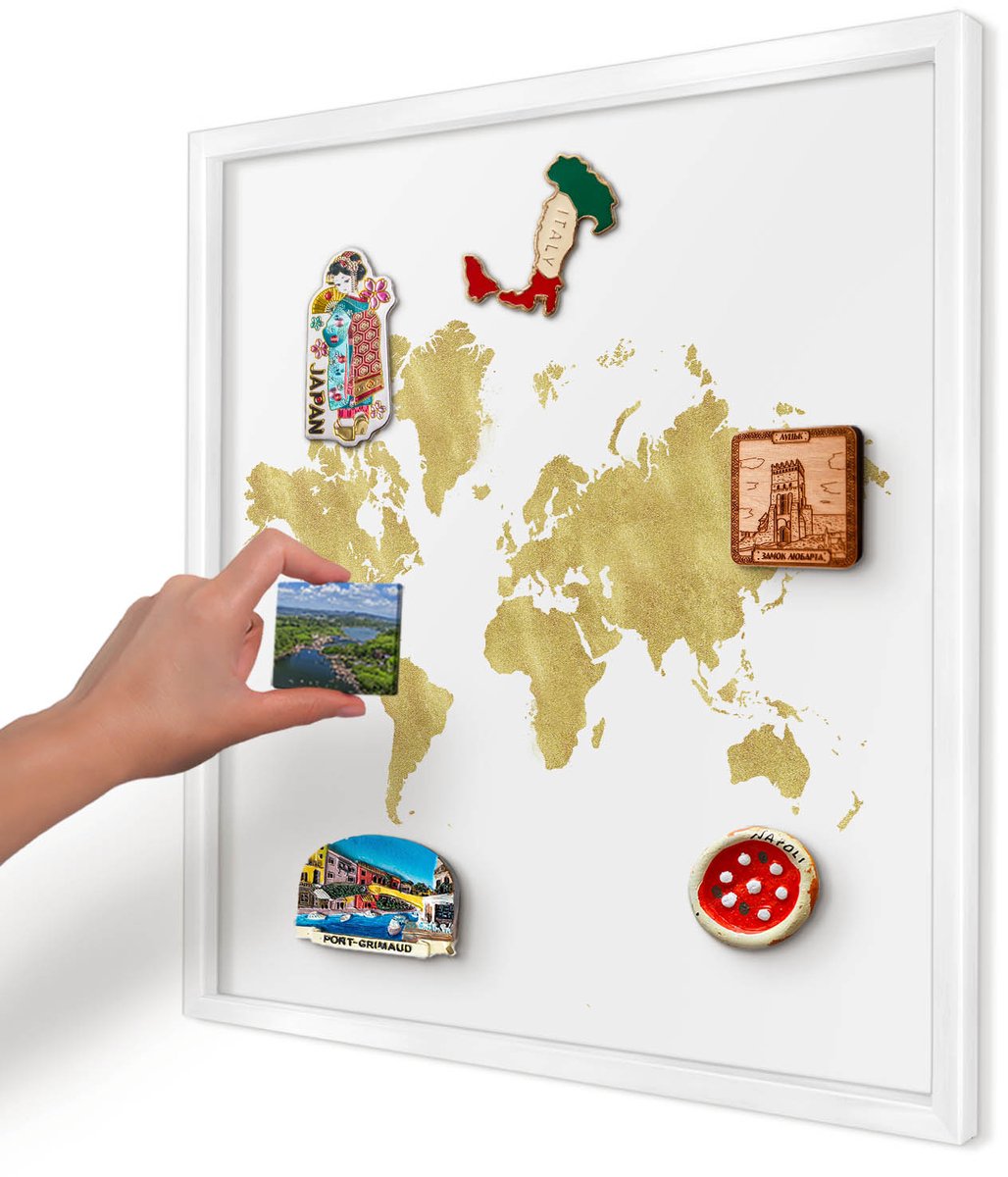 Artprintcave Wit Magneetbord mit Witte Lijst - 50x50 cm - Wereldkaart Bord Voor Magneten - Modern Magnetisch Bord Voor Magneten - Kaarten