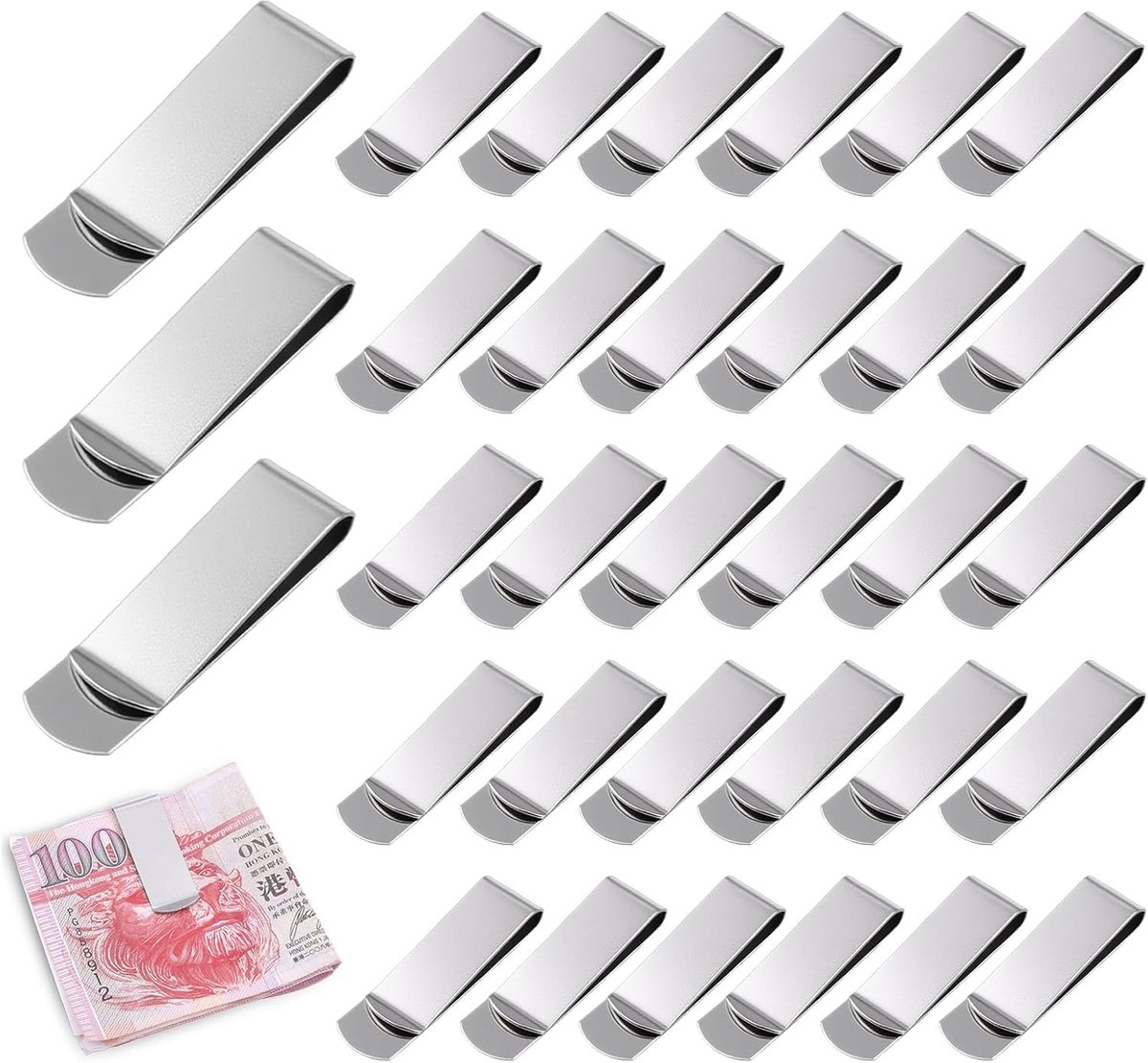 SnelShoppen - 40 Stuks Geldclips, 5 x 1.5 cm, RVS Metalen Geldclips voor Contant Geld, Briefjes, Creditcards, Documenten, Bankbiljetten