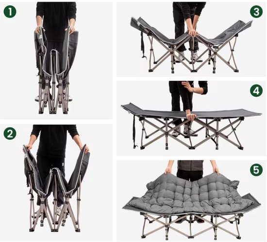 DreamGoods Veldbed met Matras - Opvouwbaar Campingbed - Inklapbaar Logeerbed Volwassenen - 190x80 cm - Duty Stretcher - Verstelbare Rugleuning - Kamperen - Veldbed 2 personen - Veldbed XXL — afbeelding 4