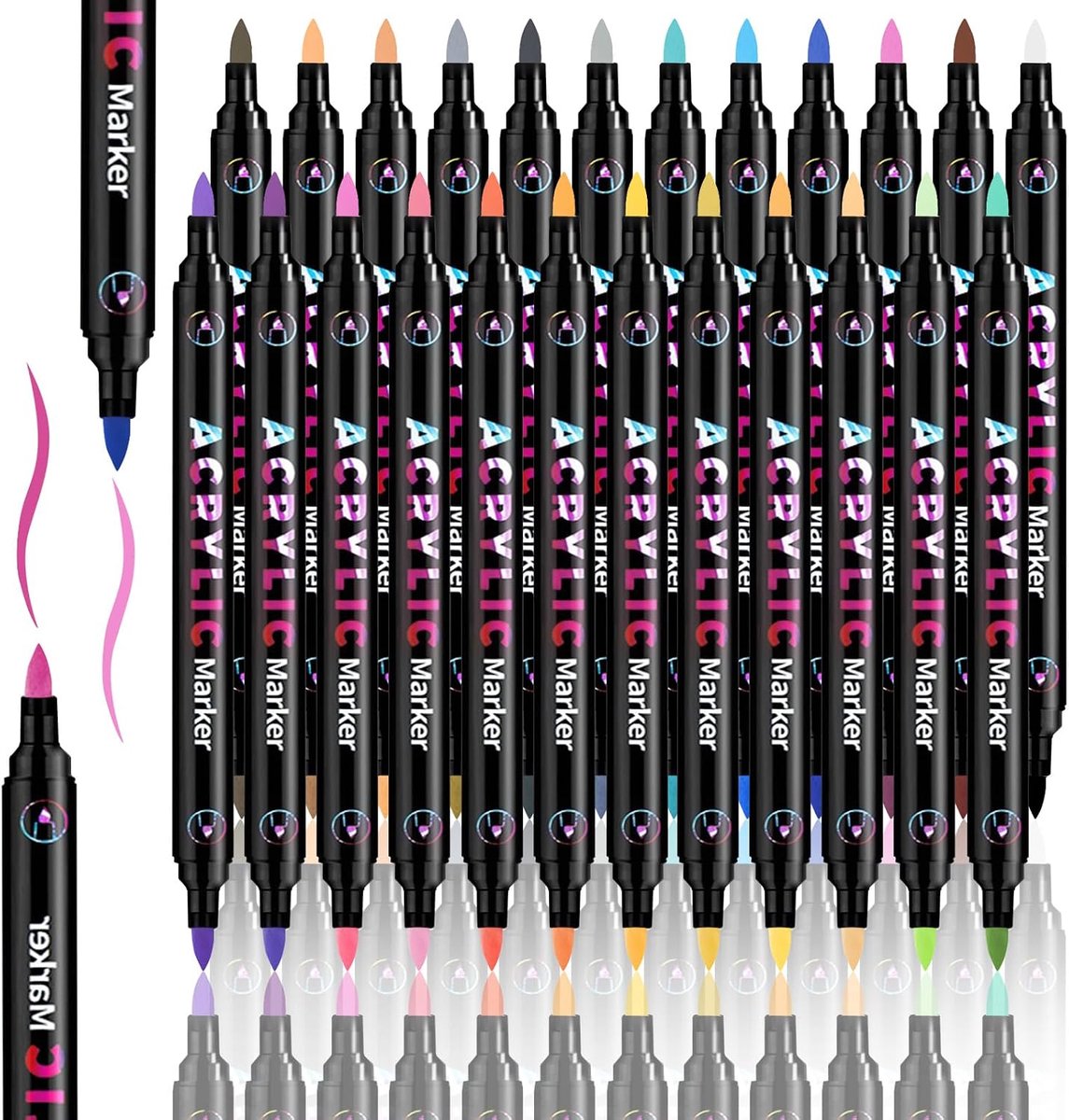 SnelShoppen - 24 Stuks Acrylaat Markers voor Steen en Kunst, 48 Kleuren, Wateroplosbare Acryl Stiften, Dubbele Punt Kleurpotloden voor Volwassenen, Ma