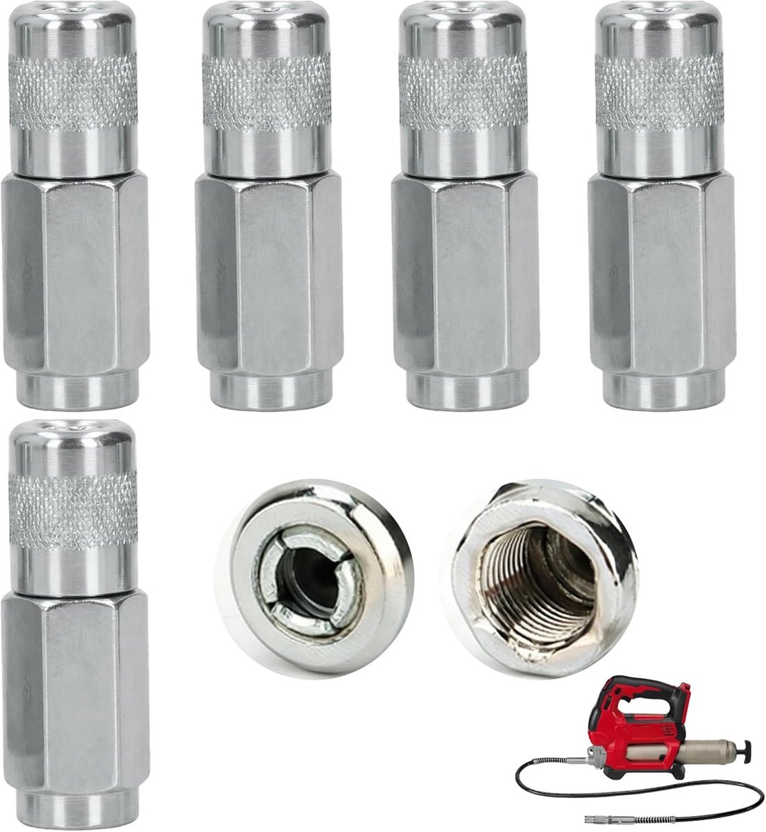 SnelShoppen - 5-delige Vet Spuit Nozzle Smeernippel Adapter Set voor Hydraulische Vet Spuit - Voor M6/M8/M10/M12/M14 - Ideaal voor Industrie en Auto R