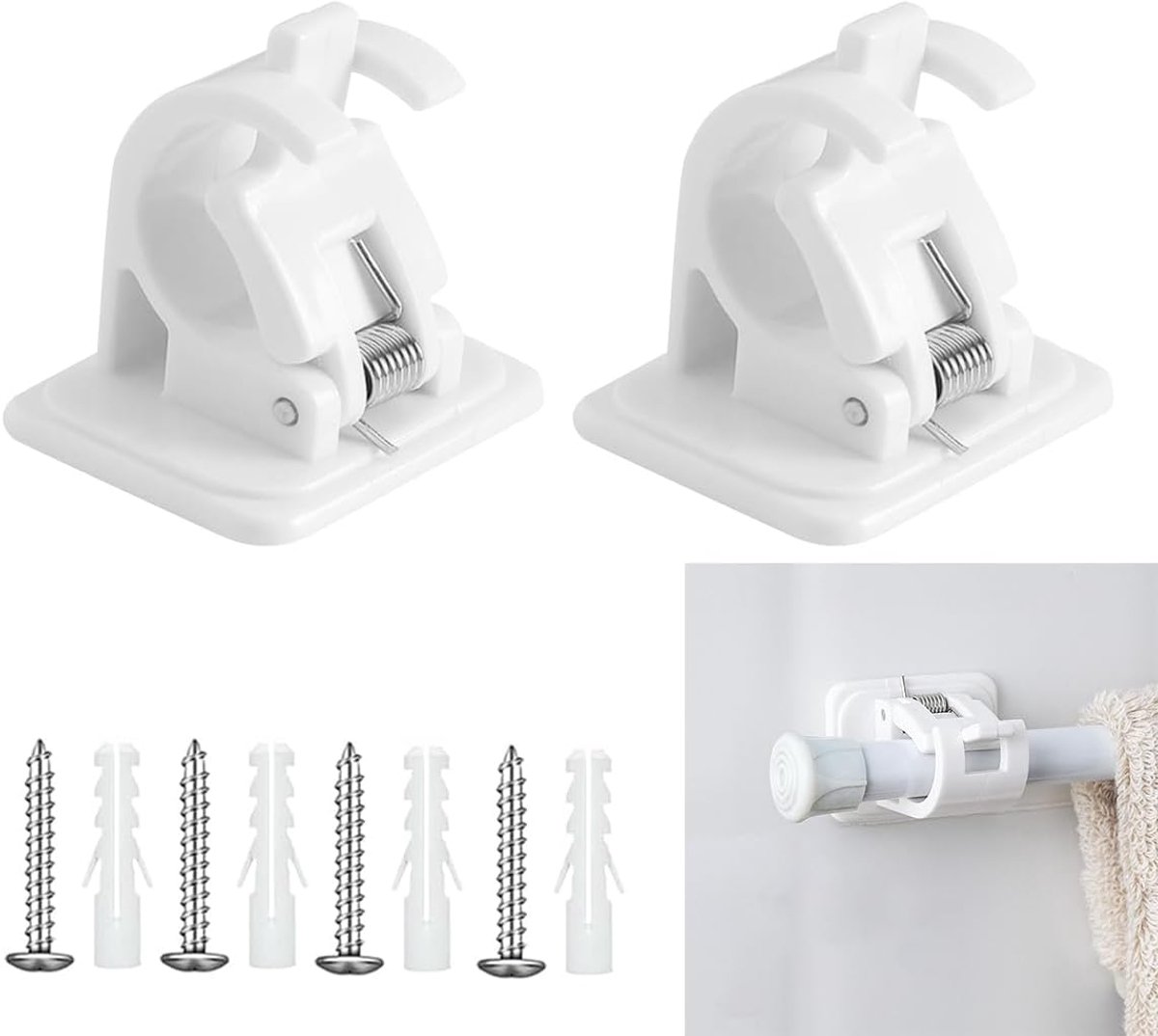 SnelShoppen - Gordijnroede zonder boren, set van 2, zelfklevende roedehouders voor badkamer, keuken, woonkamer, slaapkamer, eenvoudig te installeren
