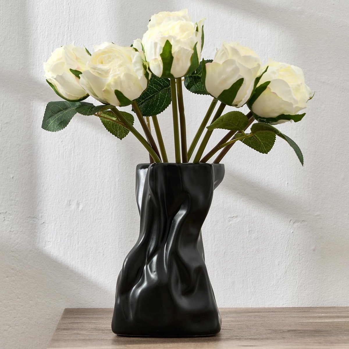 SnelShoppen - 16.2cm Matte Zwarte Keramische Bloemvaas, Elegante Handgemaakte Moderne Boerderijdecoratie, Eenvoudig Scandinavisch Stijl Aesthetische D