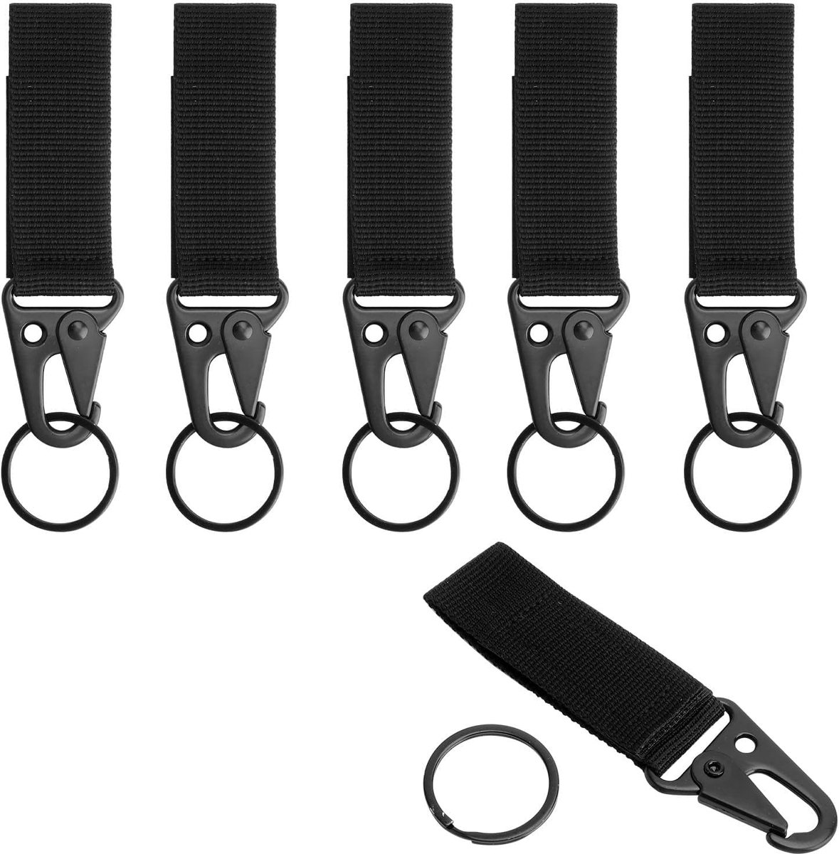 Carabiner haken set van 6 - nylon met metalen clip - zelfvergrendelende riemclip - multifunctioneel voor outdoor - SnelShoppen