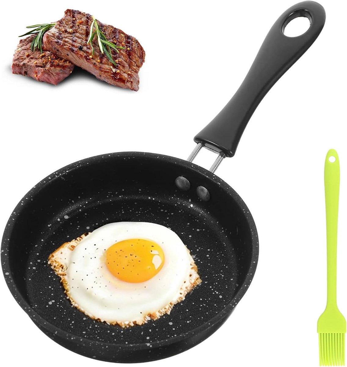 SnelShoppen - Mini-pan 12 cm - Inductie Braadpan met Handvat - Draagbare Omeletpan met Anti-aanbaklaag - Ideaal voor Spek, Hamschijven en Steaks - Keu