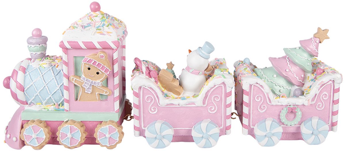 Clayre & Eef Kerstdecoratie Beeld Trein 45x12x19 cm Roze Kunststof