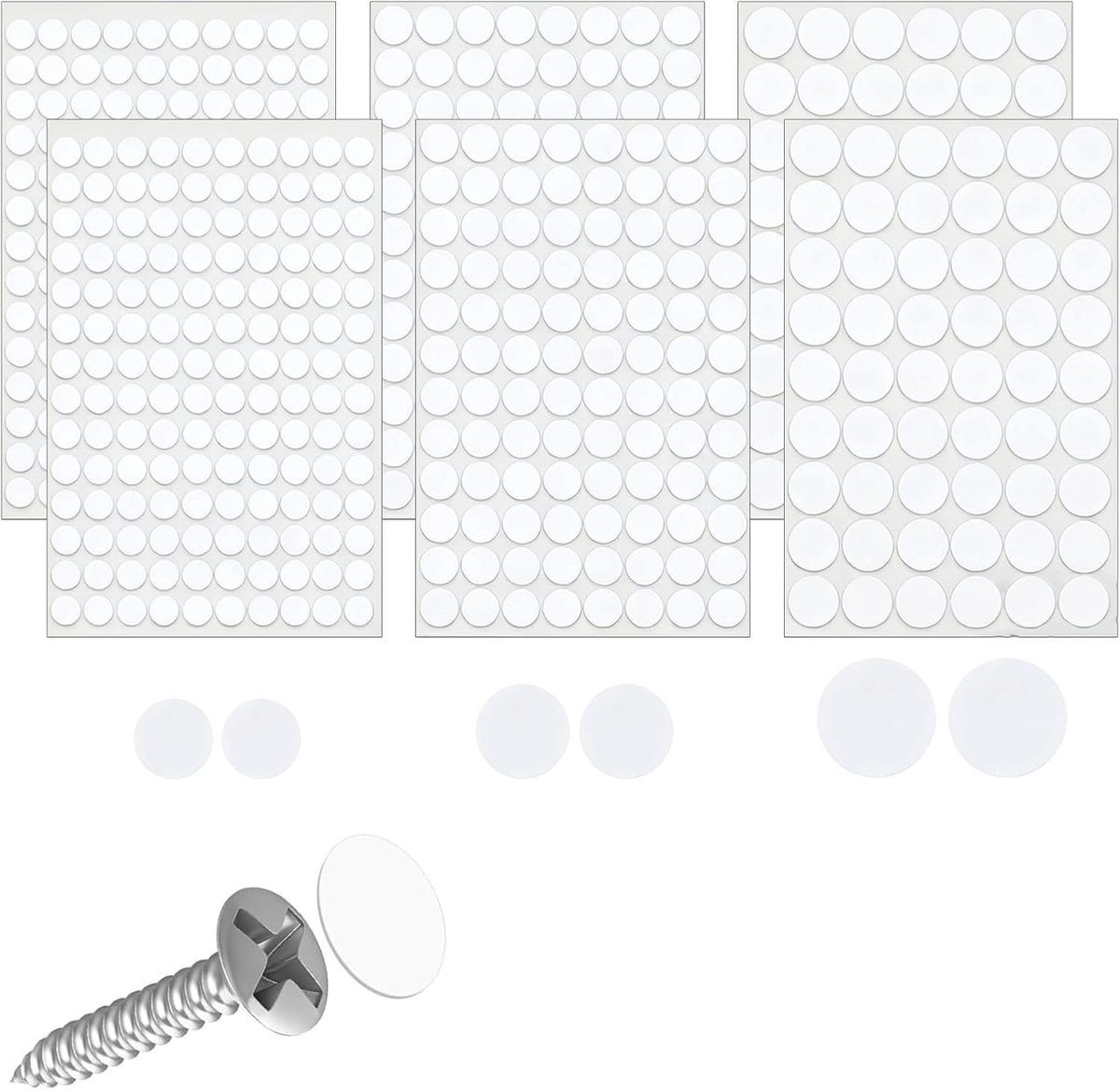 SnelShoppen - 580Pcs Zelfklevende Schroefdop Wit, 12mm 15mm 21mm Schroefdop Stickers, Gatenbedekking Plak voor Meubel Schroeven, Kasten, Bureau, Muur