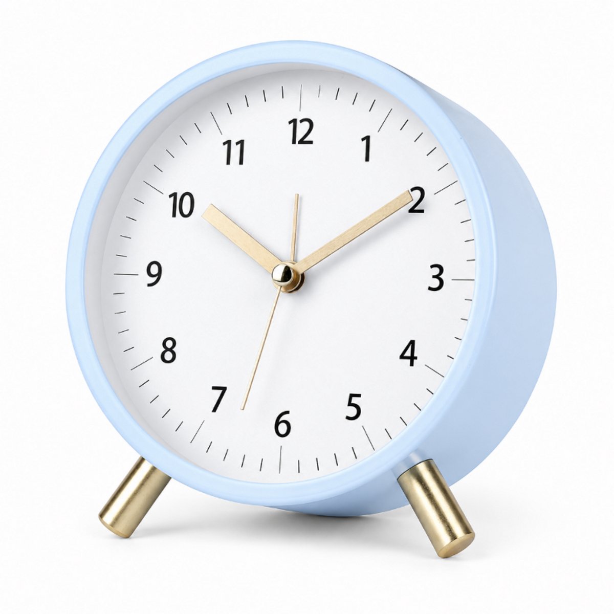 Bobypet - Stille Wekker Zonder Tikken - Geruisloze Kinderwekker met Nachtlampje - Moderne Kwartstafelklok - Ronde Retro Metalen Batterij-Gewerkte Wekker - blauw