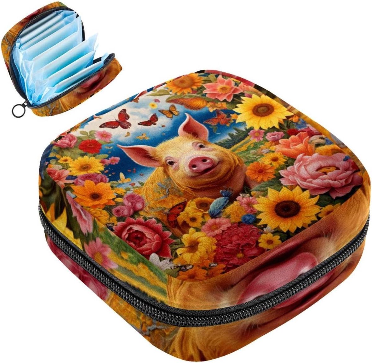 Opbergtas Maandverband - Menstruatiecup Zakje - Persoonlijke Hygiëne - Privacy Beschermend - 12 x 17 x 17 cm - Bloemen