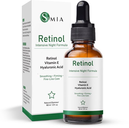 Simia™ Original Active Retinol Serum - Met Vitamine E & Hyaluronzuur - Gezichtsserum - Collageen - Anti Aging - Celvernieuwing - Anti-Acne - Tegen Mee-eters en Grove Poriën - Tegen Pigmentvlekken - 60ml