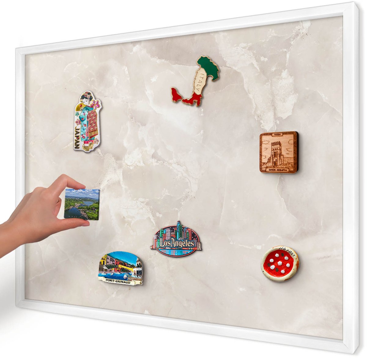 Artprintcave Beige Magneetbord mit Witte Lijst - 70x50 cm - Beige Marmer Memobord Keuken - Minimalist Bord Voor Magneten - Texturen