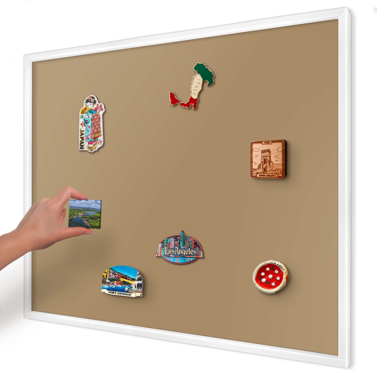 Artprintcave Bruin Magneetbord mit Witte Lijst - 80x60 cm - Bruine Kleur Magneetbord Voor Foto's - Minimalist Wandbord Magnetisch - Achtergronden En Patronen
