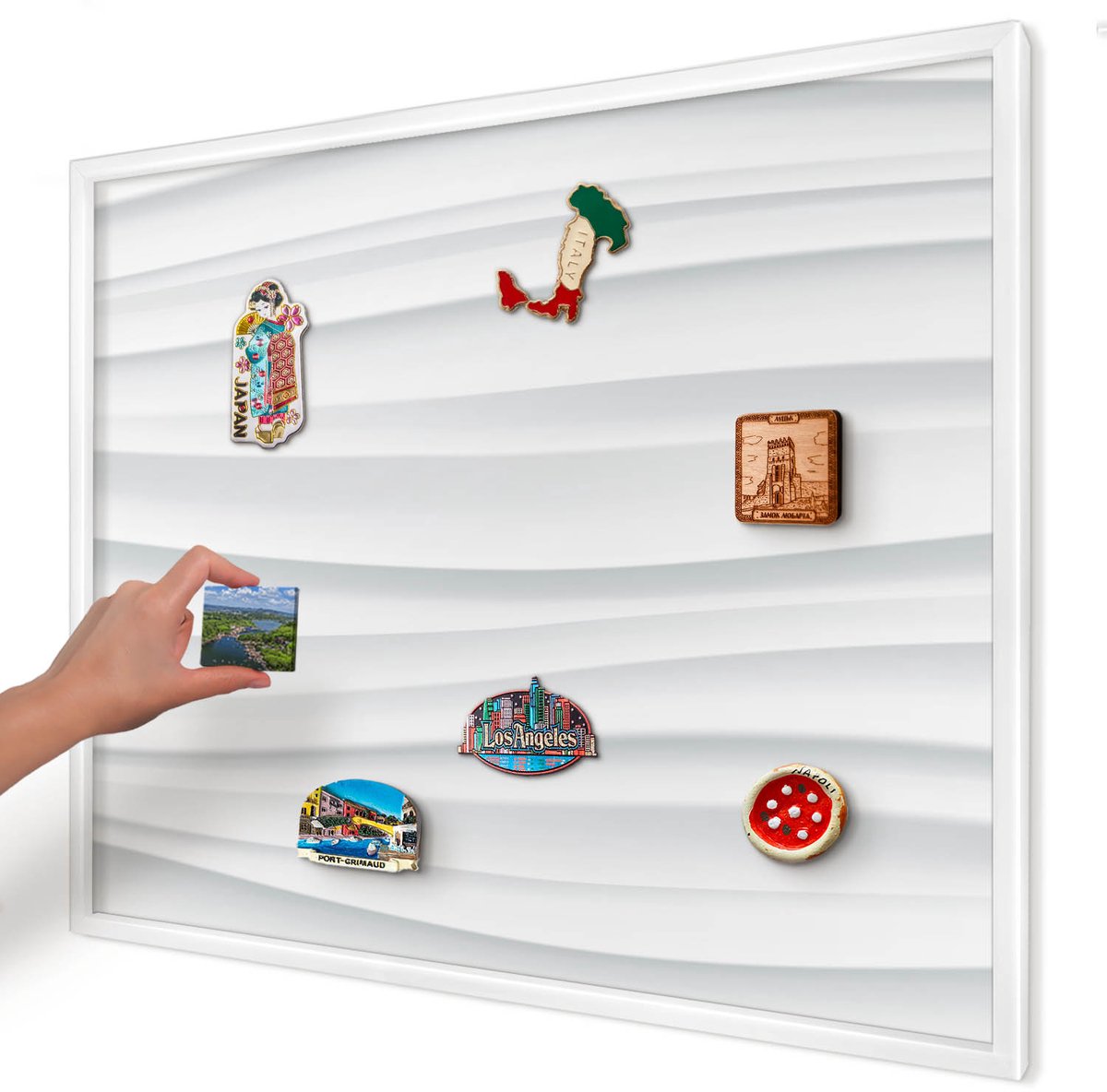 Artprintcave Wit Magneetbord mit Witte Lijst - 80x60 cm - Witte Golven Memobord Keuken - Minimalist Magneet Bord mit Frame - Achtergronden En Patronen